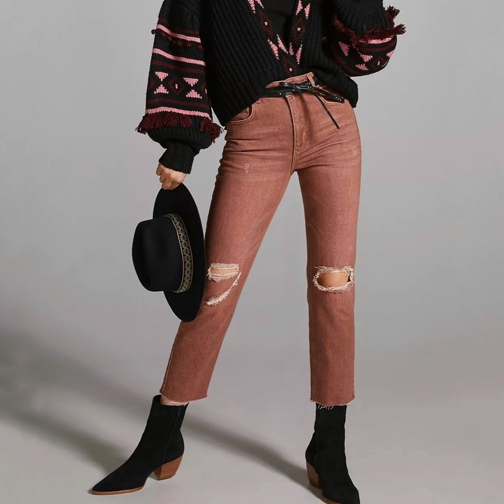 Anthropologie X Pilcro Vintage Straight Jean destroyed rust‎ red Size 28